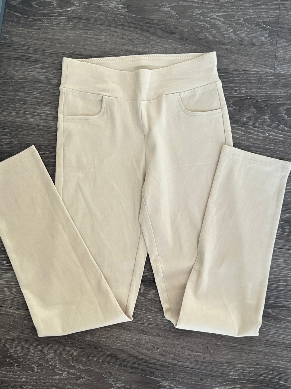 Women’s Beige Pull On Stretch Pants Elastic Waist Slim Fit Size S